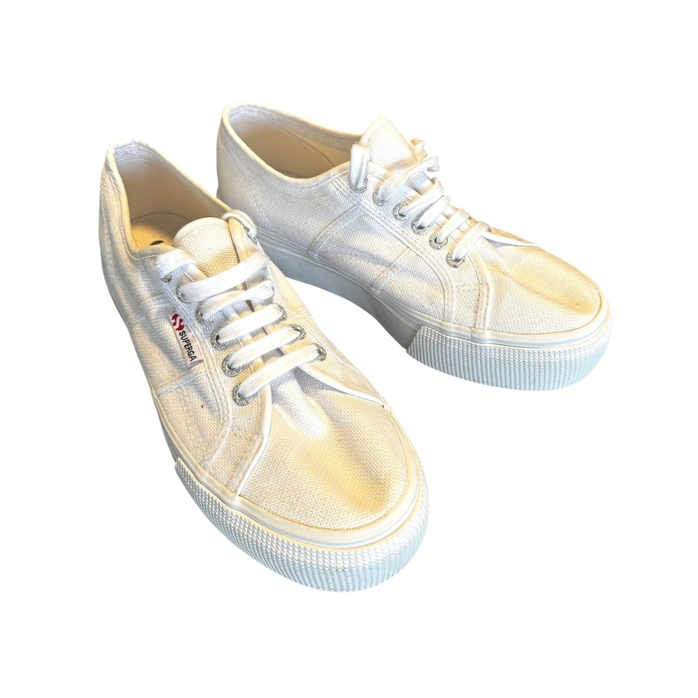 Superga 2790 Linea Size 41/ 9.5 Platform Sneakers White Cotton Canvas Womens